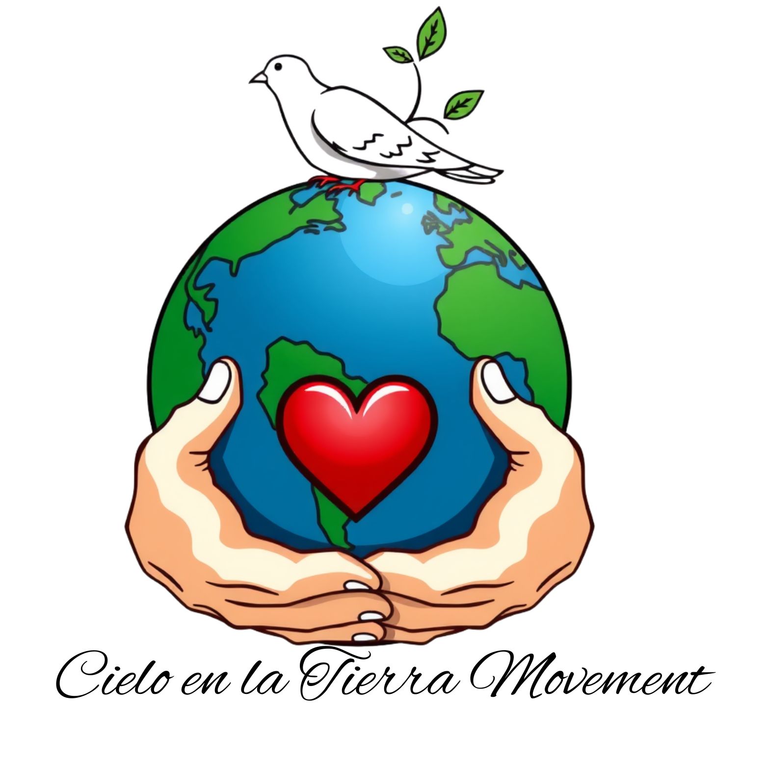 The logo represents the vision and mission of the group Cielo en la Tierra, which translates to Heaven on Earth in English. It encapsulates the idea of bringing heaven to earth by empowering individuals to awaken their innate potential for healing and achieving holistic well-being. Earth Symbol: The globe signifies the group's universal mission to share this transformative vision with the entire world. It reflects the belief that everyone deserves to experience a joyful, healthy, and whole life. Heart: The heart symbolizes love, which is essential for nurturing oneself and others. Love is seen as the foundation for experiencing and manifesting "heaven on earth." Dove: The dove represents heaven, peace, and divine healing. It symbolizes the essence of bringing healing, wholeness, and harmony into people's lives.